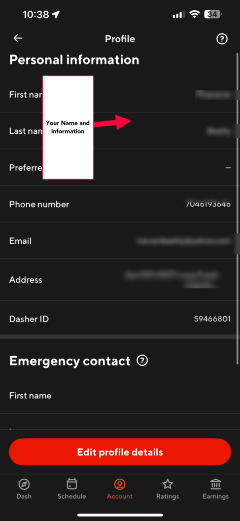 DoorDash profile